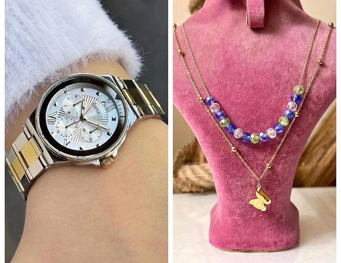 Ferrucci Spor Kasa Çelik Kadın Kol Saati+%100 Çelik Kolye Hediye
