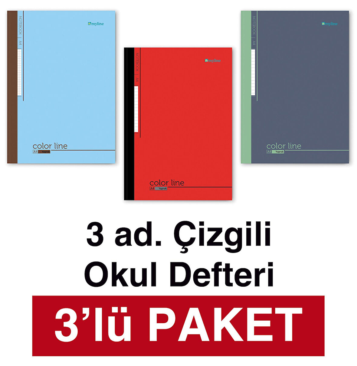 A4 Okul Defteri 3'lü PAKET Çizgili 60 yp. Dikişli