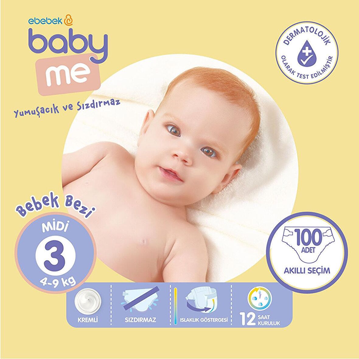 baby me Midi 3 Numara Bebek Bezi 4-9 kg 100 adet