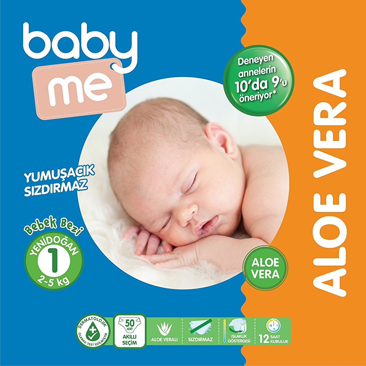 Baby Me Aloe Vera 1 Numara Yenidoğan 50'li Bel Bantlı Bez
