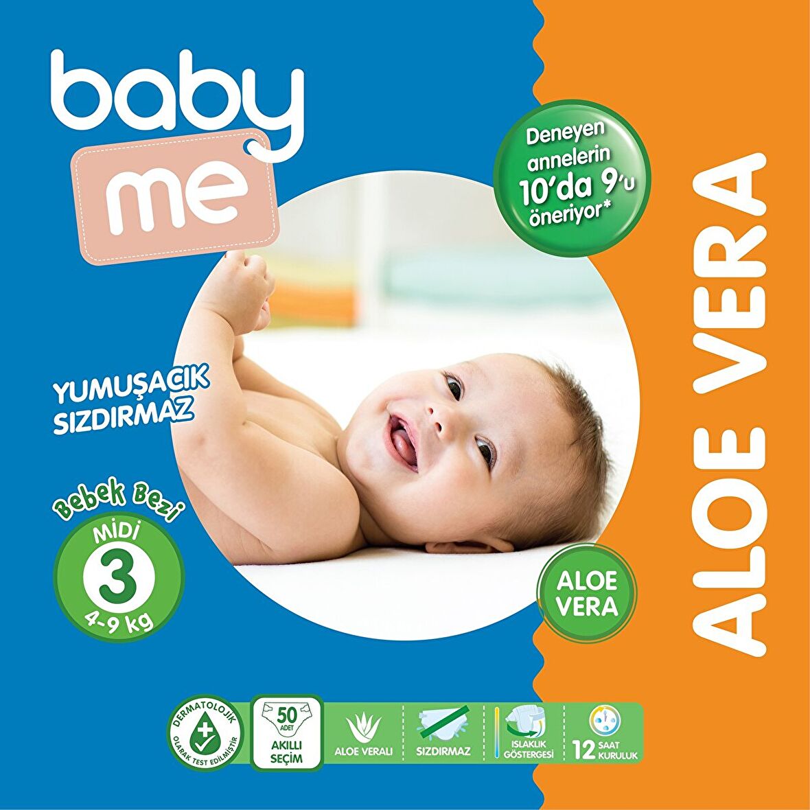 Baby Me Aloe Vera 3 Numara Midi 50'li Bel Bantlı Bez