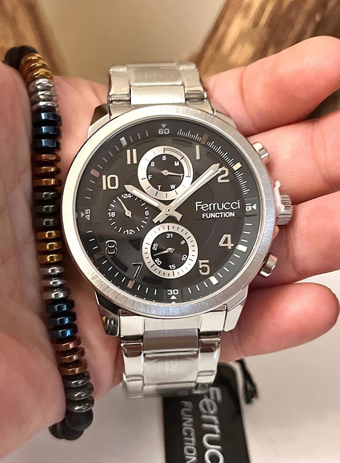 Ferrucci Fonksiyonlu Çelik Kordon Erkek Kol Saati+Bileklik Hediyeli
