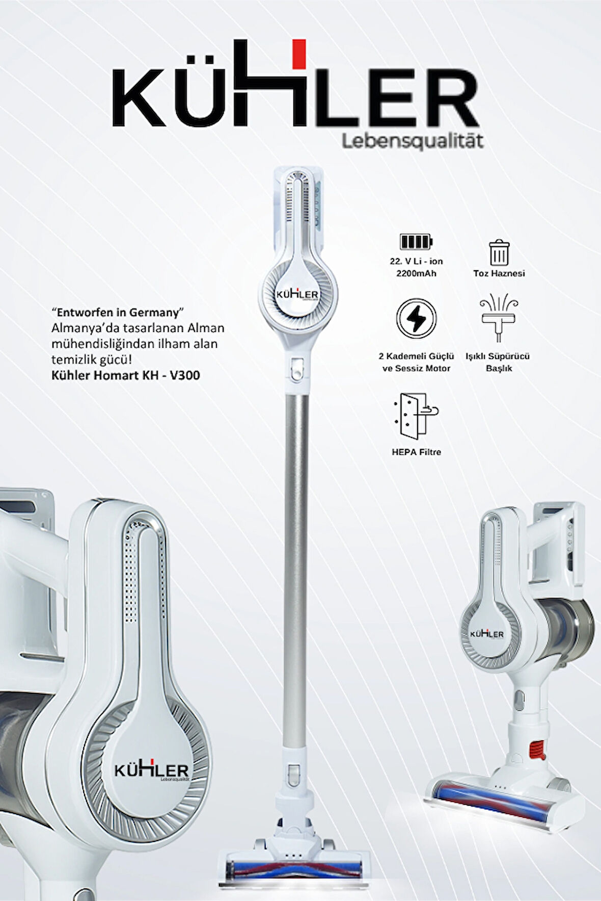 Homart KH-V300 Turbo Fırçalı Dikey Kablosuz Şarjlı Süpürge