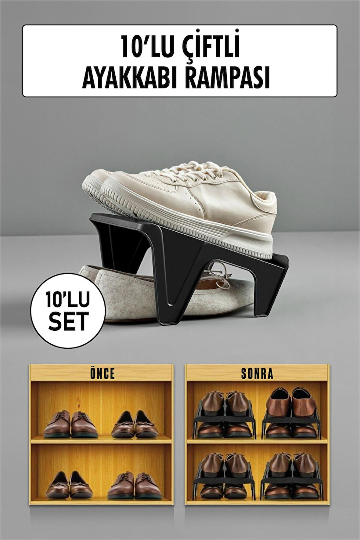 Çiftli ayakkabı rampası - ayakkabılık düzenleyici 10 adet çiftli