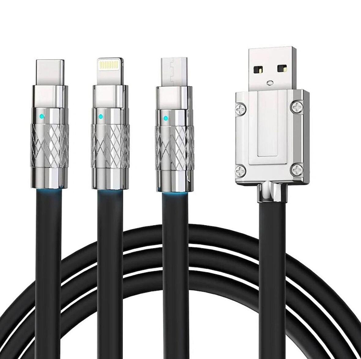 3 in 1 Type-C + Micro Usb +Lightning İOS Android tablet telefon Şarj Kablosu Silikon Kablo 1 Metre