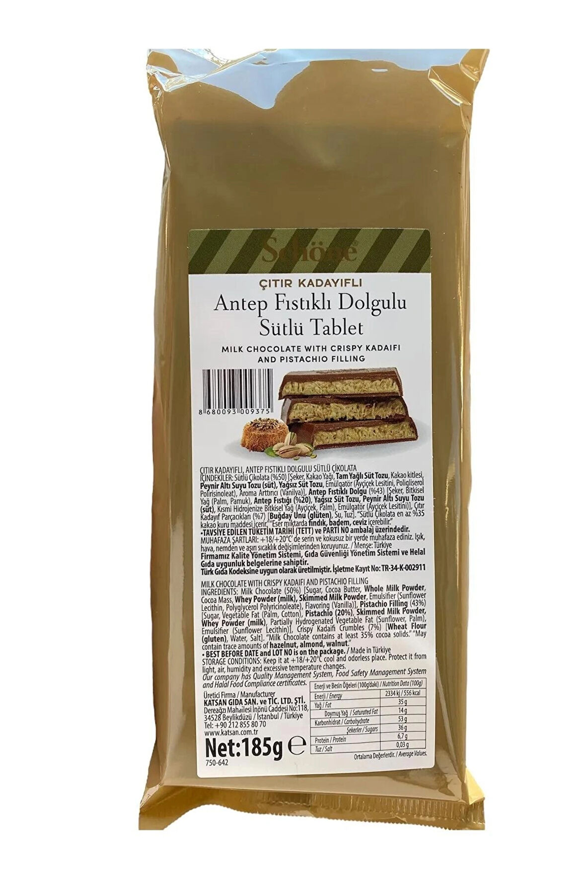 OVALETTE DUBAİ ÇİKOLATASI 185 GR