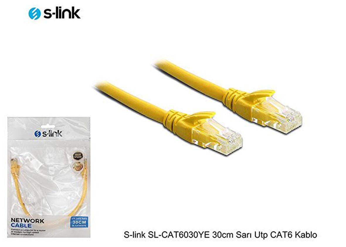 S-Link SL-CAT6030 0.30 Mt UTP CAT6 24AWG Sarı Patch Cord Kablo