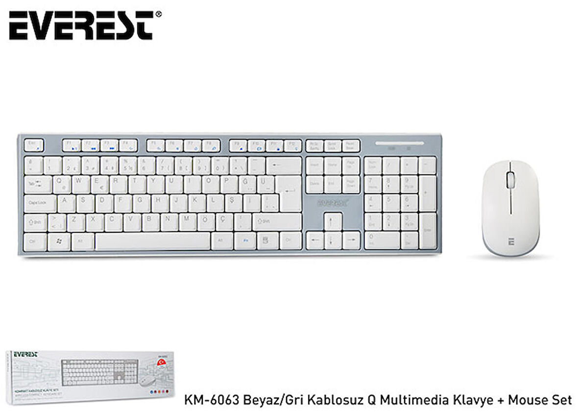 Everest KM-6063 Beyaz-Gri Kablosuz Q Multimedia Klavye + Mouse Set