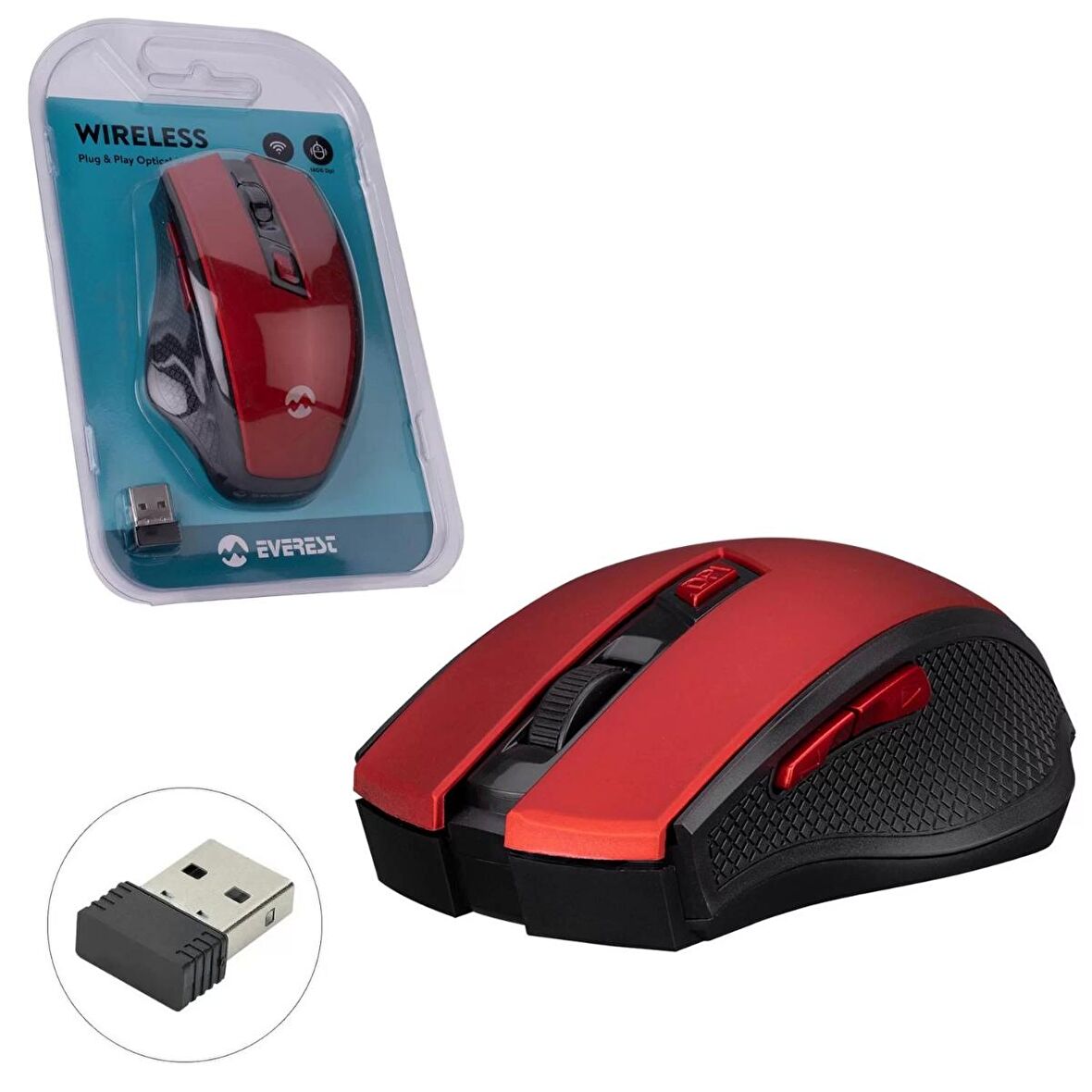 MOUSE KABLOSUZ WIRELESS 2.4GHZ 1600DPI KIRMIZI EVEREST SMW-777