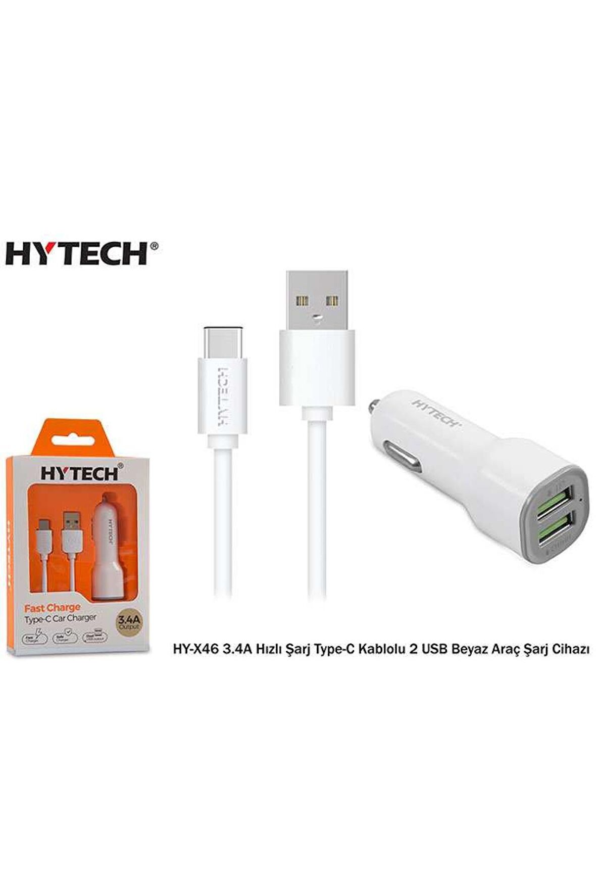 Hytech HY-X46 3.4A Hızlı Şarj Type-C Kablolu 2 USB