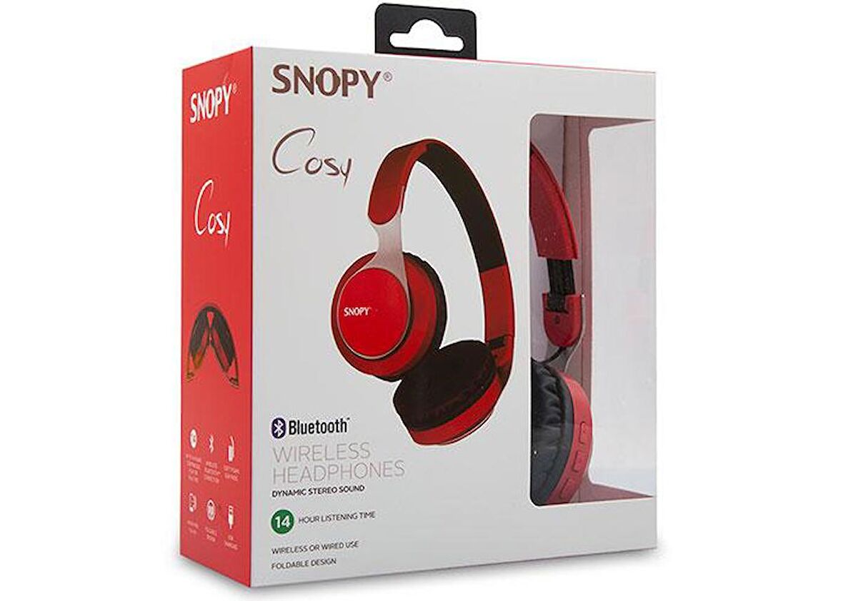 Snopy SN-34BT COSY Kırmızı Mobil Telefon Uyumlu Bluetooth Kablosuz Mikrofonlu Kulaklık