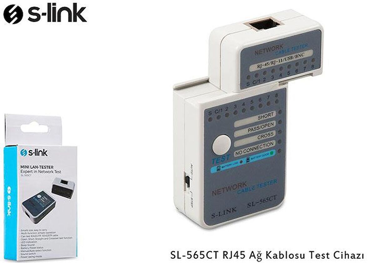 S-Link SL-565CT RJ45 Ağ Kablosu Test Cihazı