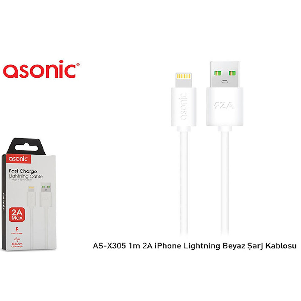 Asonic AS-X305 1m 2A iPhone Lightning Beyaz Şarj Kablosu - 31203