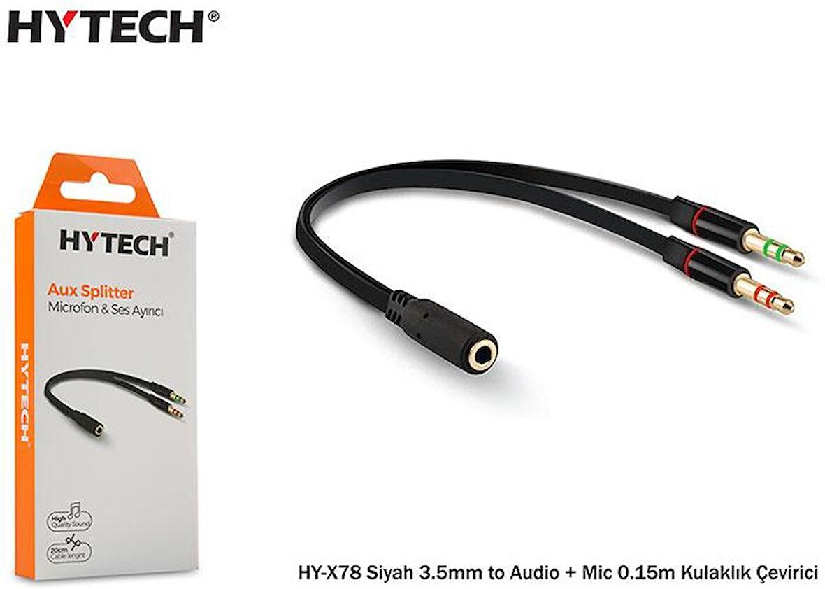 Hytech Hy X78 Siyah 3.5Mm To Audio + Mic 0.15M Kul / Hytech