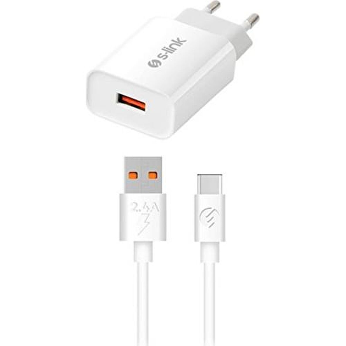 S-Link Sl-Ec12T 2100Ma Ev Şarj 11W + 2.4A Type-C Usb Kablolu Beyaz Şarj Adaptör Seti
