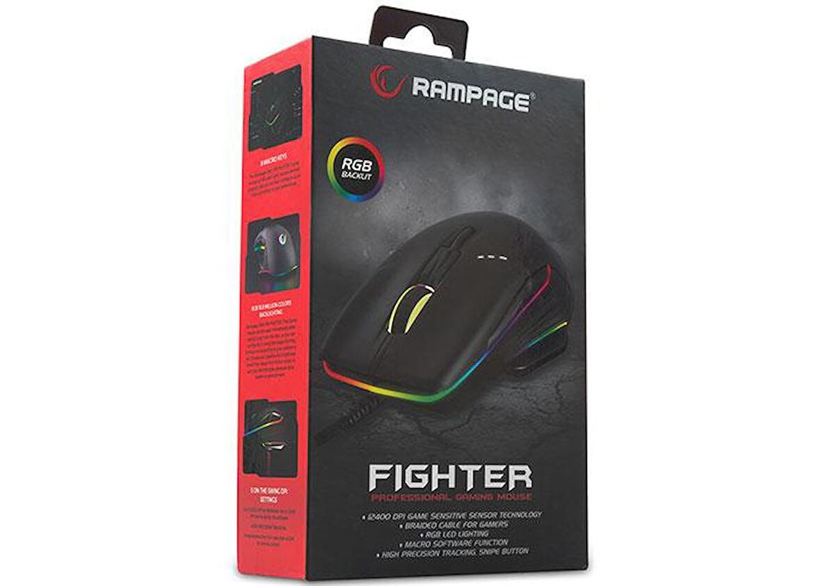 Rampage SMX-R19 FIGHTER 12400dpi RGB Ledli Profesyonel Gaming Oyuncu Mouse