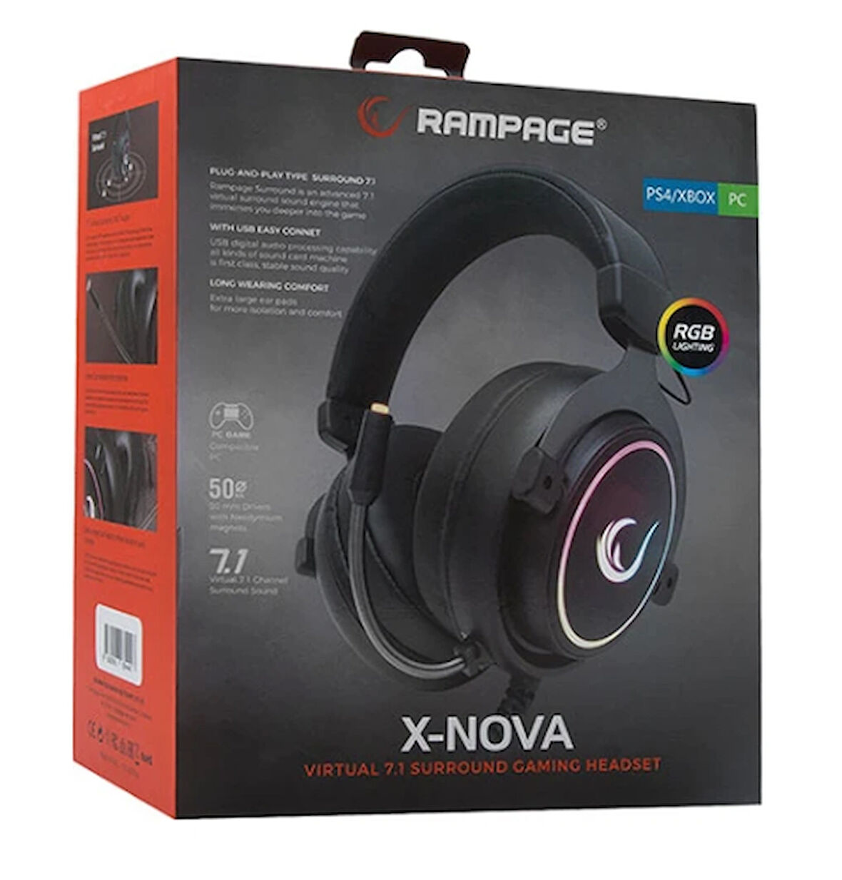 Rampage RM-K11 X-NOVA Siyah USB 7.1 Surround RGB Ledli Gaming Oyuncu Mikrofonlu Kulaklık