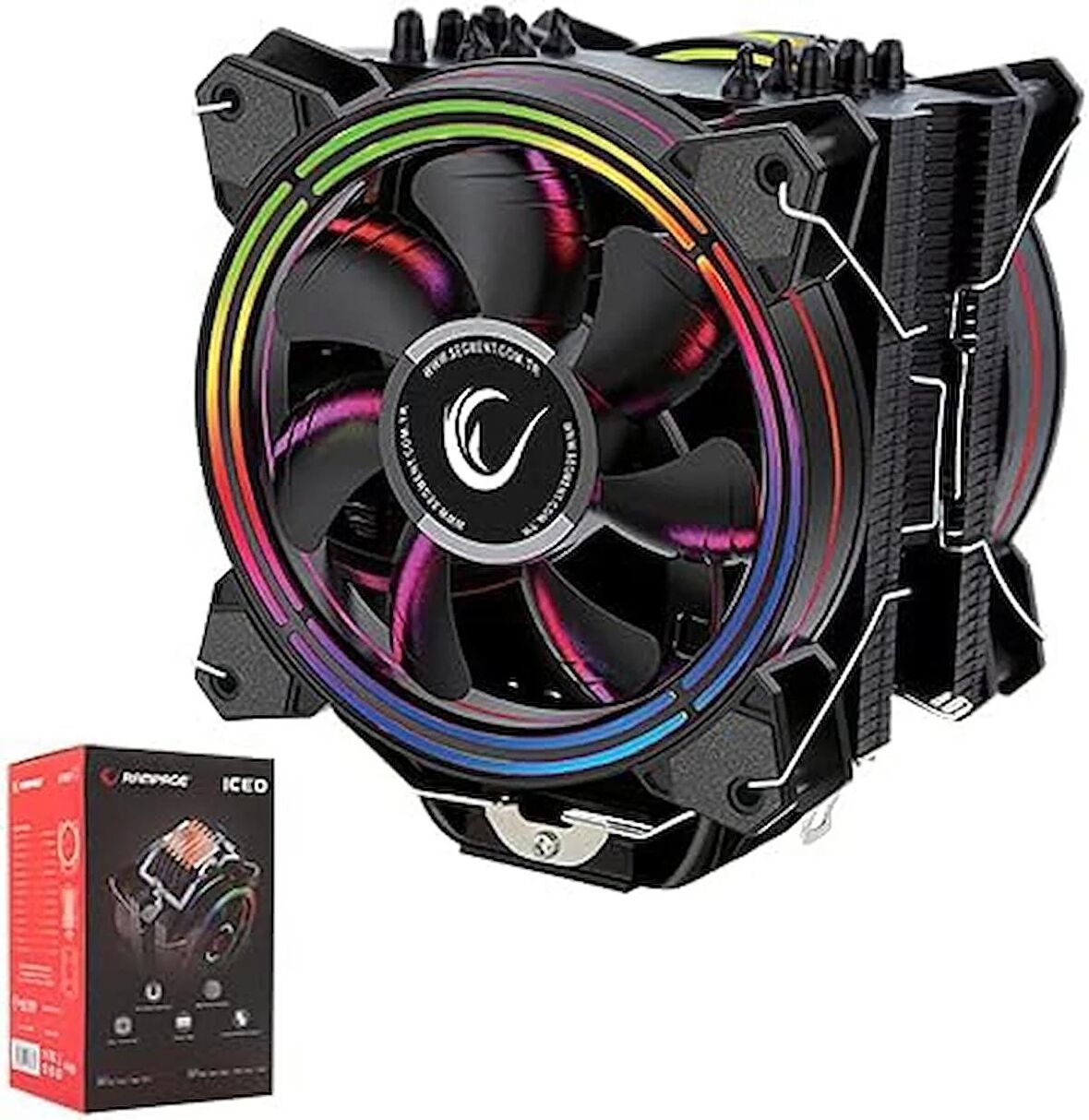 Rampage ICED120-RGB 42.5CFM 2000RPM Çift 12cm AMD/Intel LGA1200 Uyumlu S-RGB Hava Soğutmalı CPU Fan