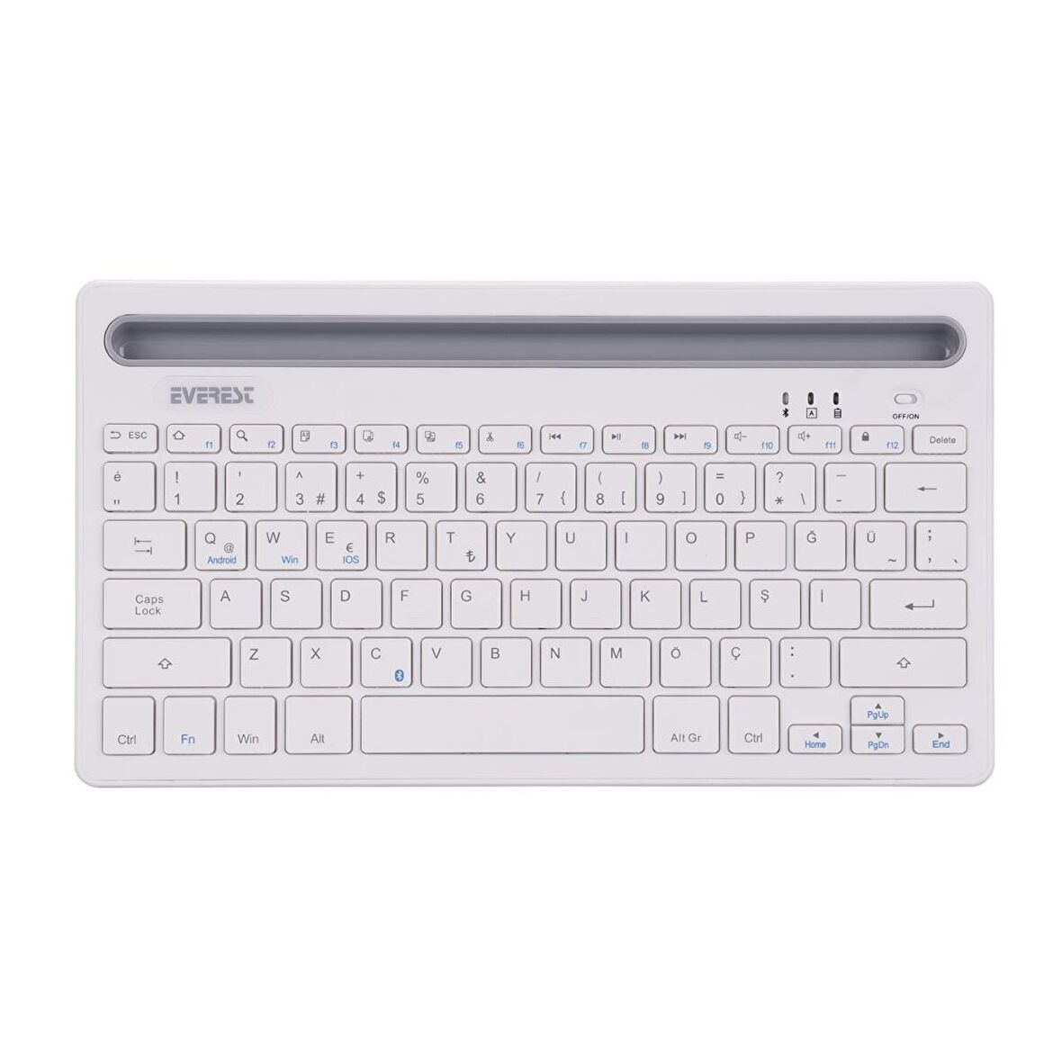 Everest KB-BT82 Beyaz/Gümüş Bluetooth Ultra İnce+Şarjlı Q Mac/Win/Android/Ios Uyumlu Kablosuz klavye