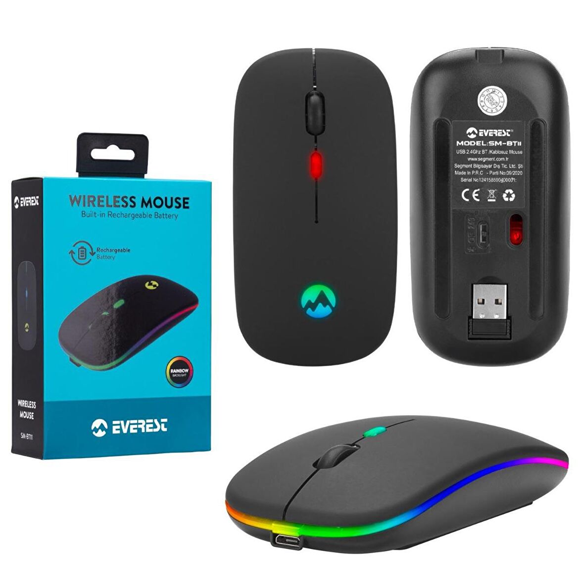 MOUSE KABLOSUZ WIRELESS 2.4GHZ BLUETOOTH ŞARJ EDİLEBİLİR LEDLİ EVEREST SM-BT11