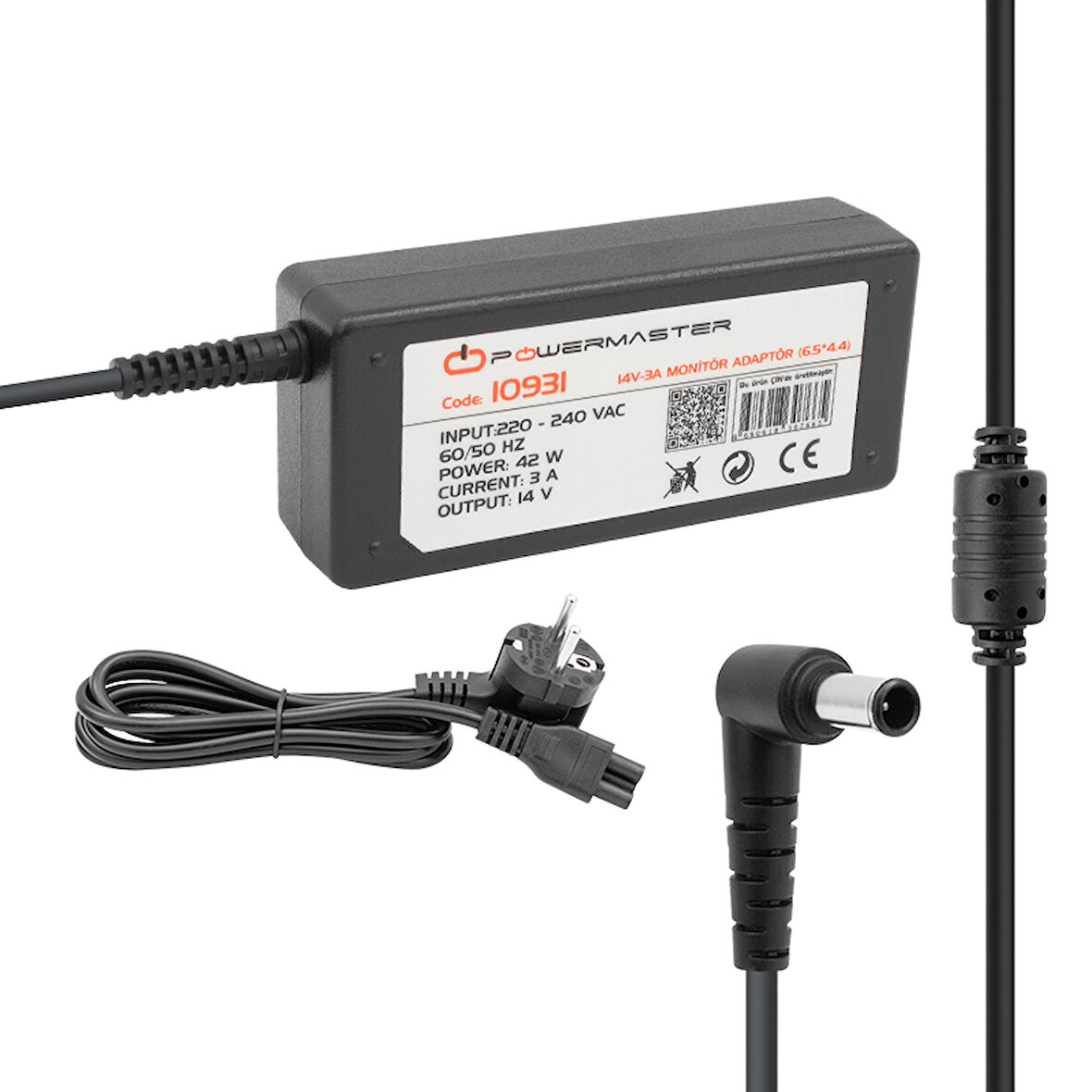 Powermaster 14 Volt 3 Amper 6.5 4.4 Uçlu Masaüstü Samsung Monitör Adaptörü Kısa Devre Korumalı 14V-3A