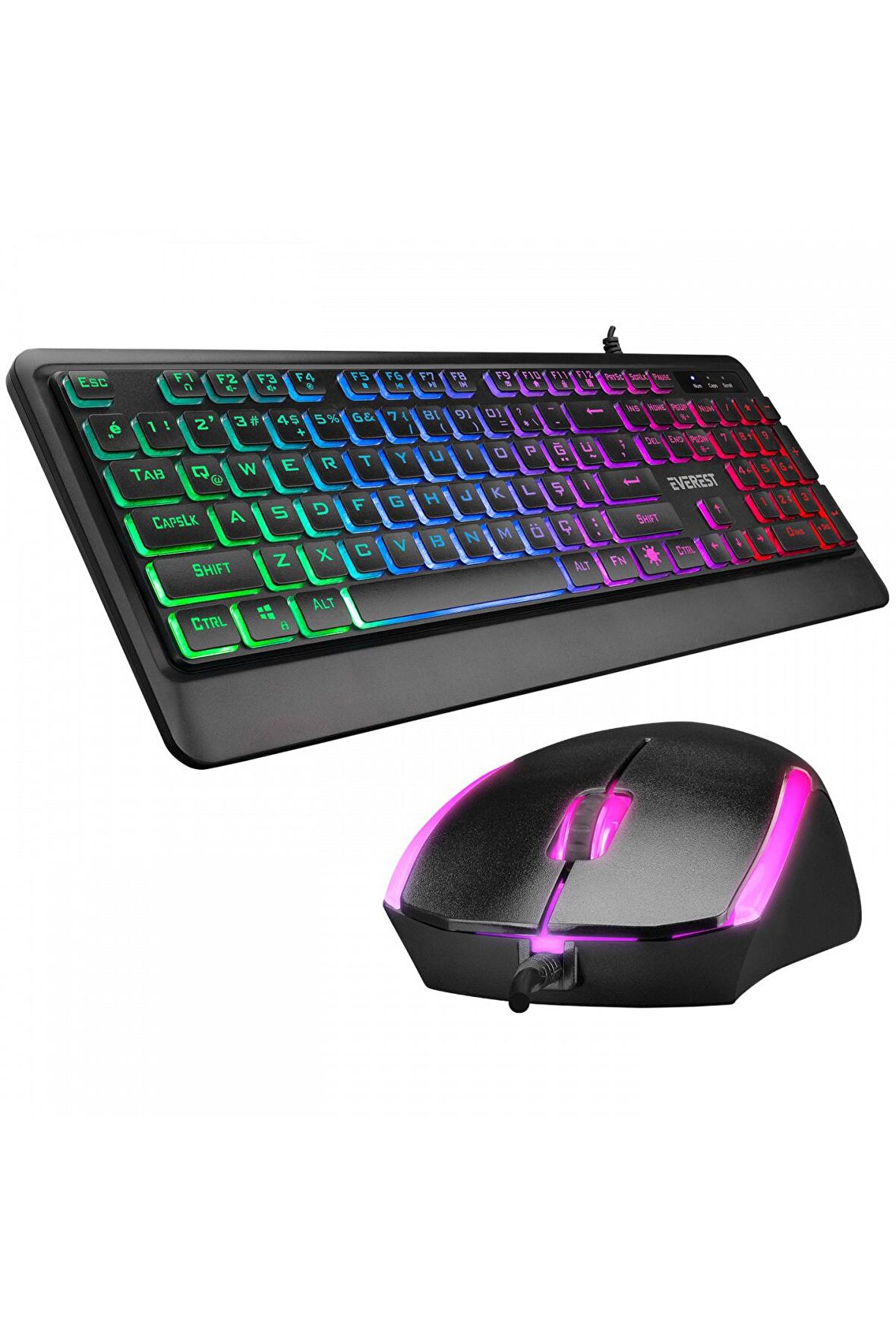 Everest KM-R59 FORZA PLUS Siyah Usb Rainbow Backlight Q Klavye + 1200 dpi Mouse Set