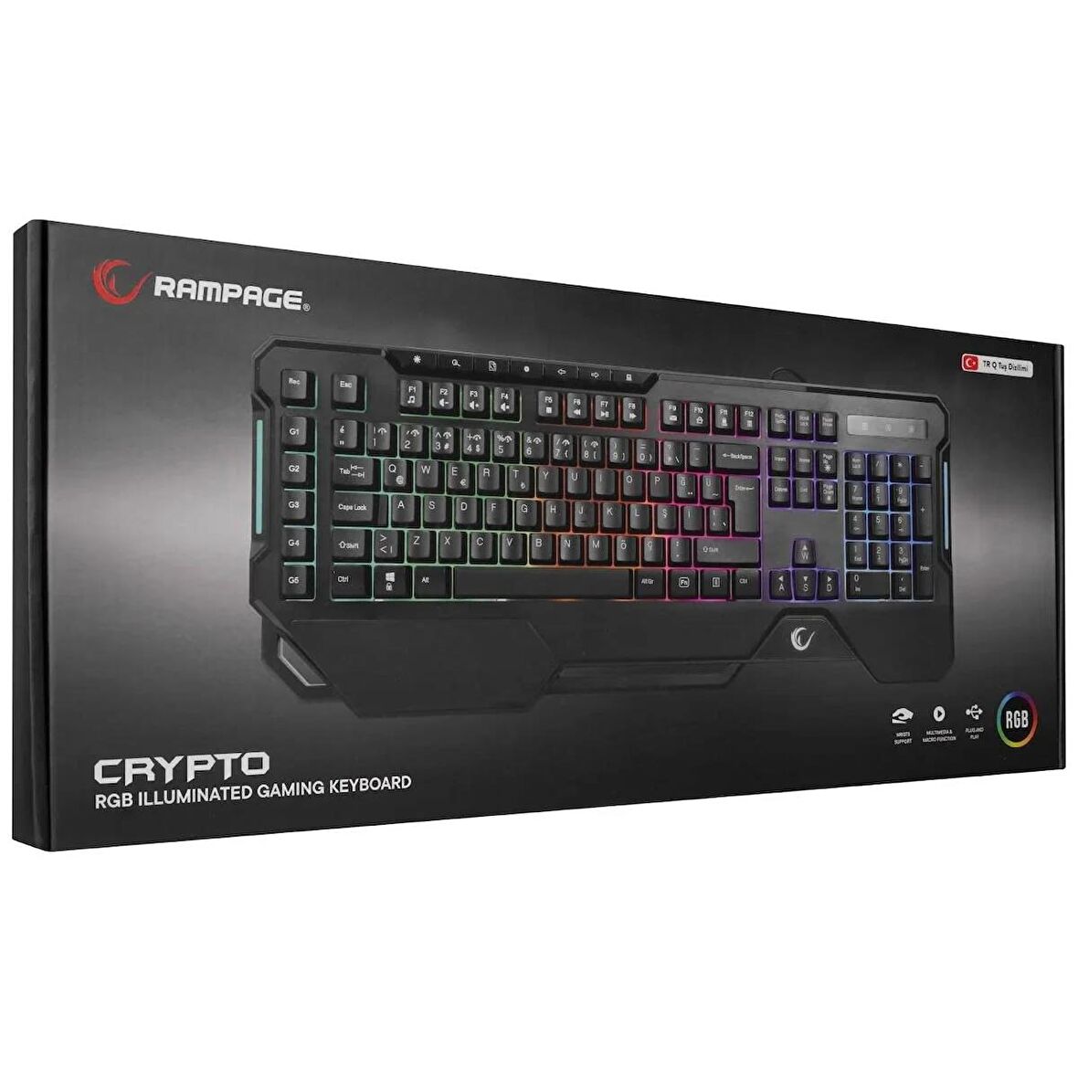 Rampage KB-R121 Crypto Rgb Membrane Q Multimedia Oyuncu Klavye