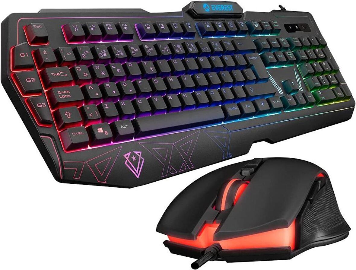 Everest KM-6168 Formula Combo USB 3 Makro Tuşlu Rgb Aydınlatmalı Q Gaming Oyuncu Klavye Mouse Set