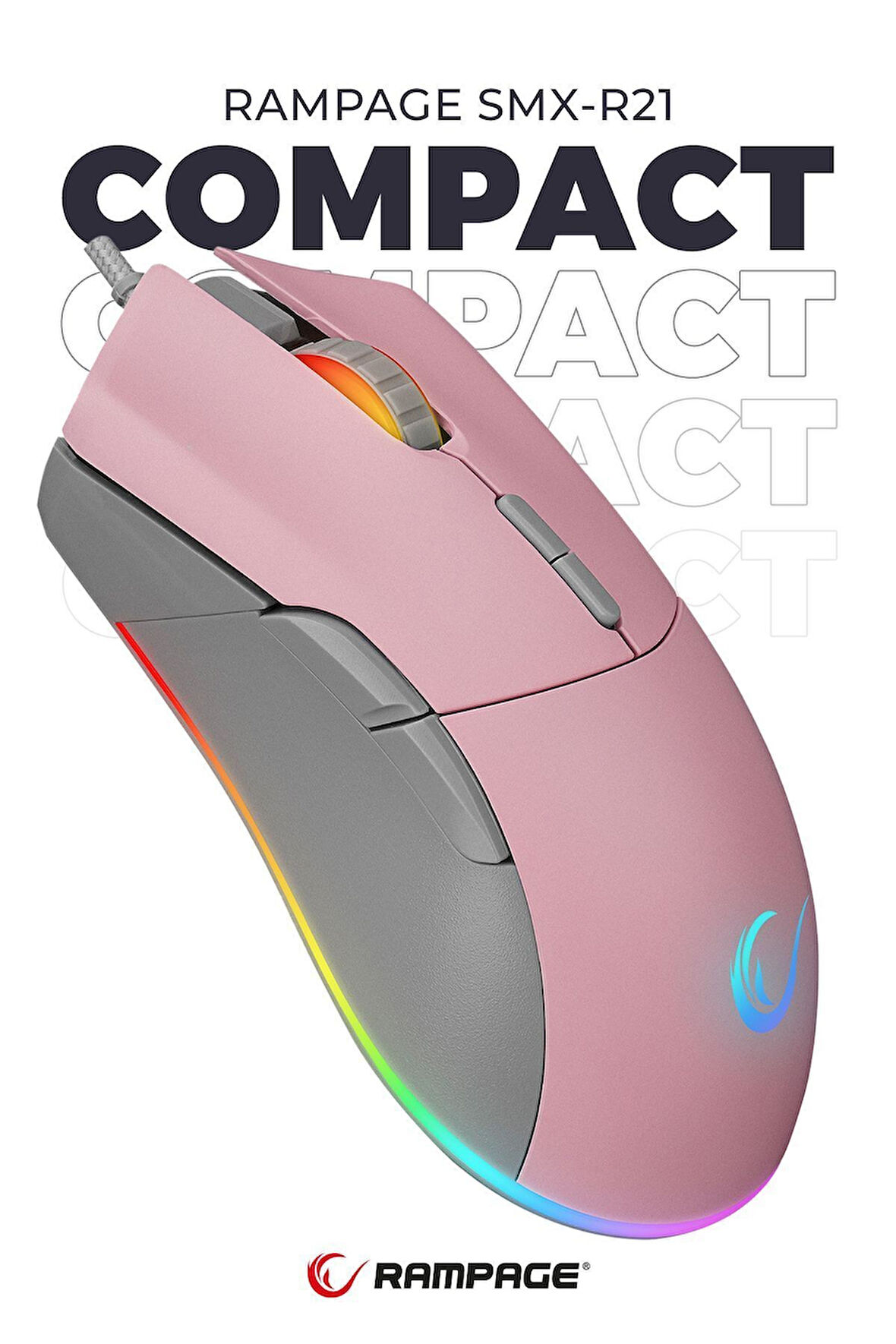 Rampage SMX-R21 Compact Usb Pembe Rgb Ledli Makrolu Drag Click Oyuncu Mouse Pembe