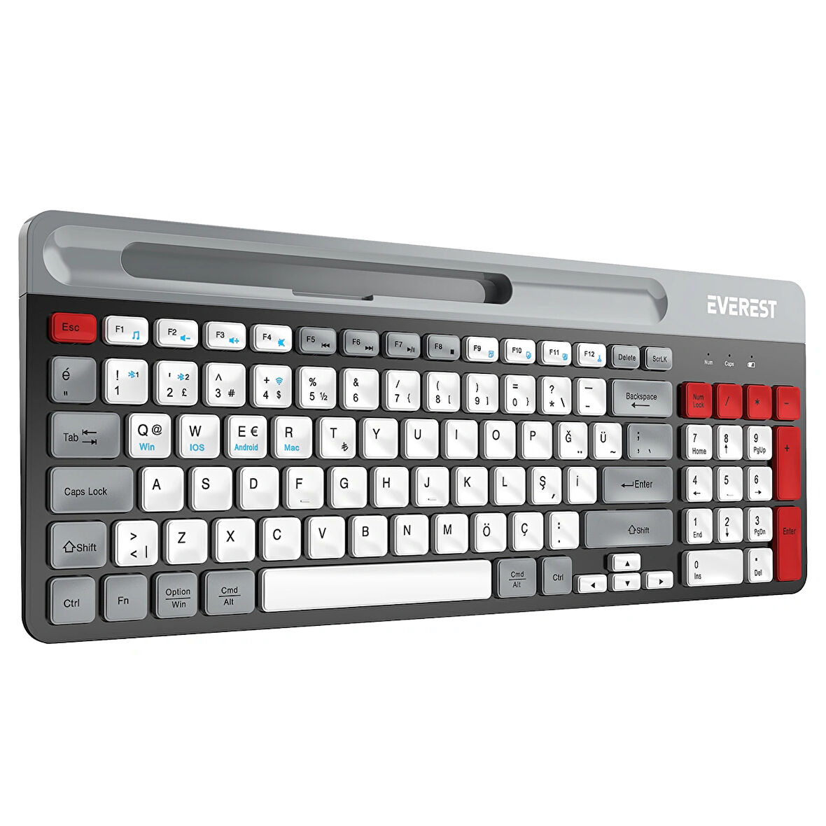 Everest KB-88 RUBY Beyaz/Gri 2.4G+BT1+BT2 Çoklu Cihaz Bağlantılı Q Kablosuz klavye