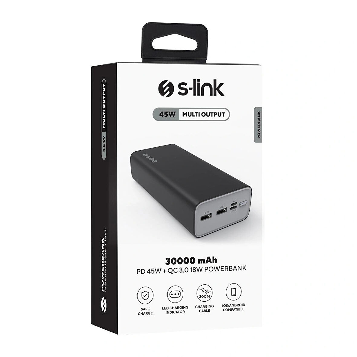 S-link G345 30000mAh 18W Siyah Taşınabilir Şarj Cihazı Powerbank