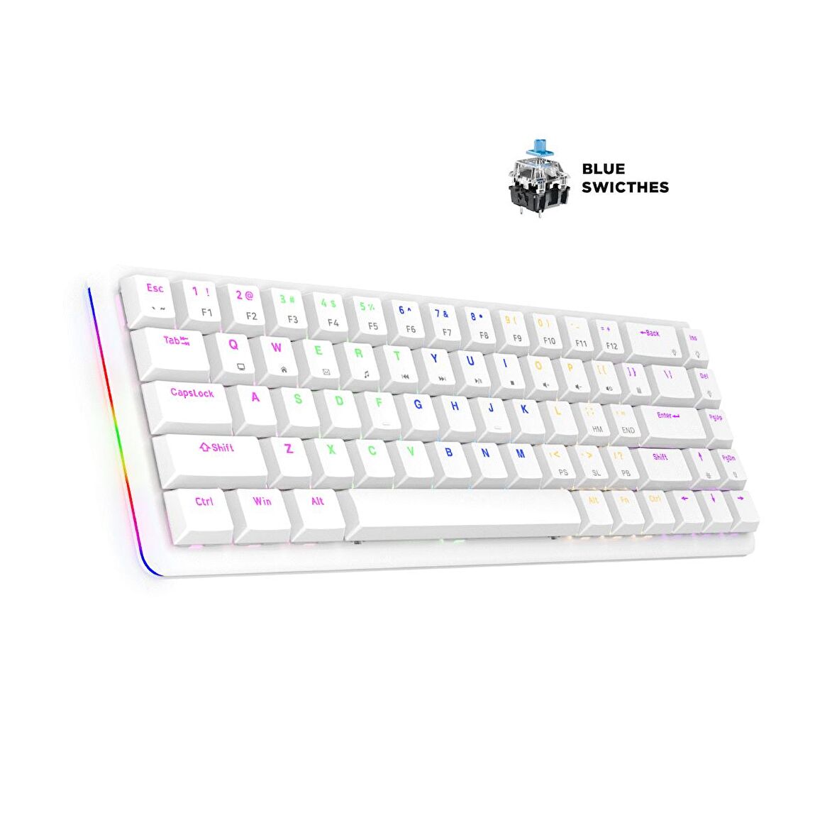 Rampage Rebel Beyaz Low Profile Blue Switch Us Layout Rainbow Mekanik Gaming Oyuncu Klavye