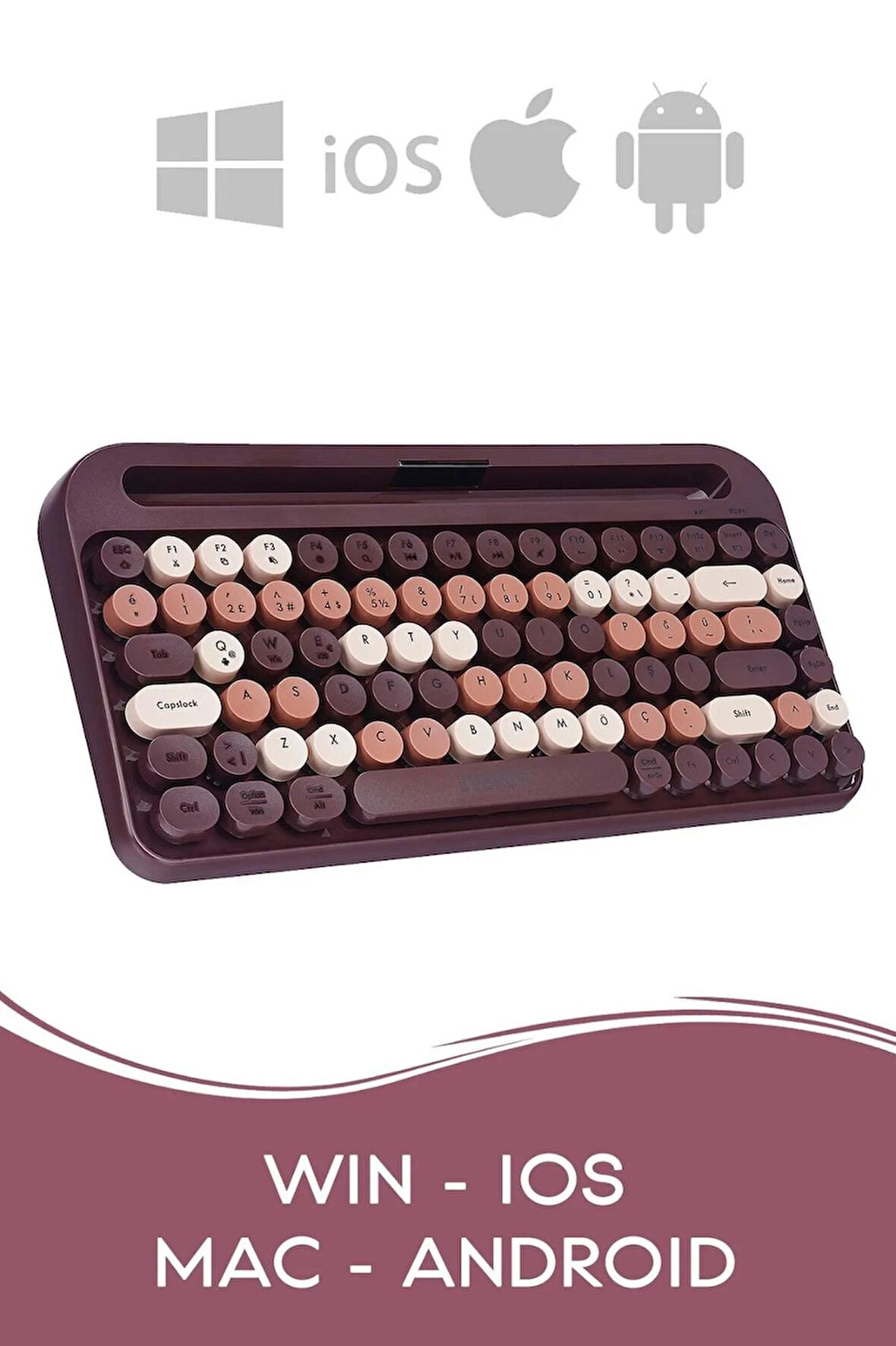 KB-99 MOCHA 2.4G+BT1+BT2 Çoklu Cihaz Bağlantılı Q Kablosuz klavye