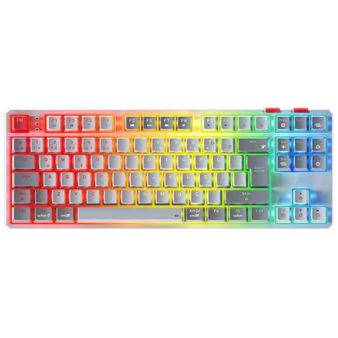 Rampage Yoru Pro TKL Beyaz/Gri RGB Outemu Red Switch Kablosuz Mekanik Gaming (Oyuncu) Klavye