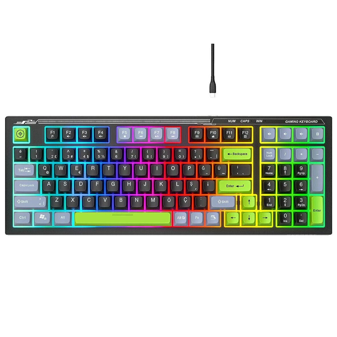 Everest KB-98 Silent Sessiz Rainbow Türkçe Q Klavye Membrane Oyuncu Klavyesi Gaming Klavye Siyah/Gri