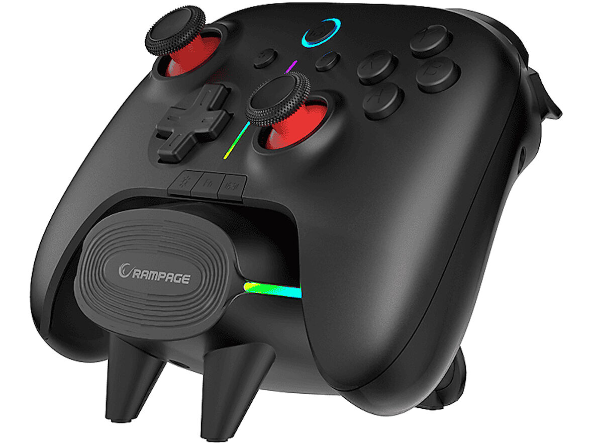 RAMPAGE Hydra Pro BT + 2.4 GHz Şarj İstasyonlu PC Gamepad RGB Joypad Oyun Kolu Siyah