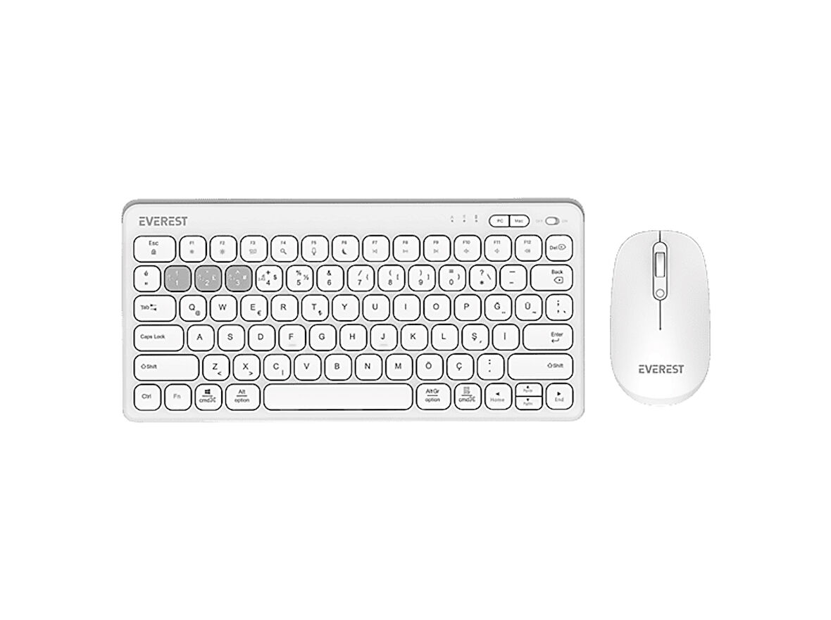 EVEREST Lumi KM-BT903 3in1 3 BT + 2.4 1600dpi Ultra İnce Q 4 Cihaz Bağlantılı Klavye ve Mouse Set Beyaz