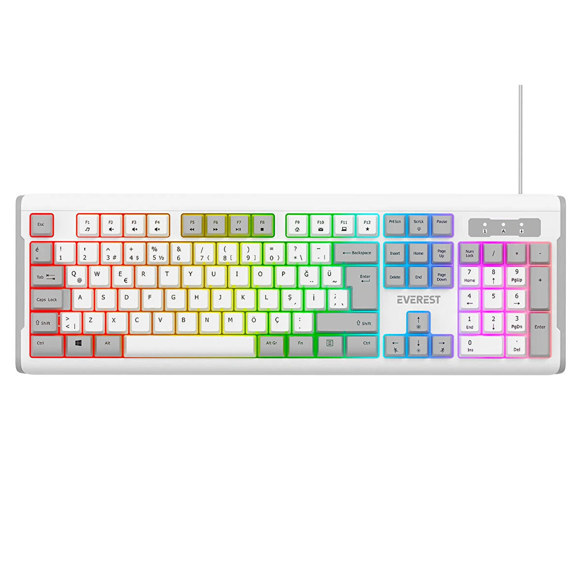Everest KB-74 USB Rainbow Aydınlatmalı Q Membrane Multıemdya Gaming Oyuncu Klavyesi (Beyaz Gri)