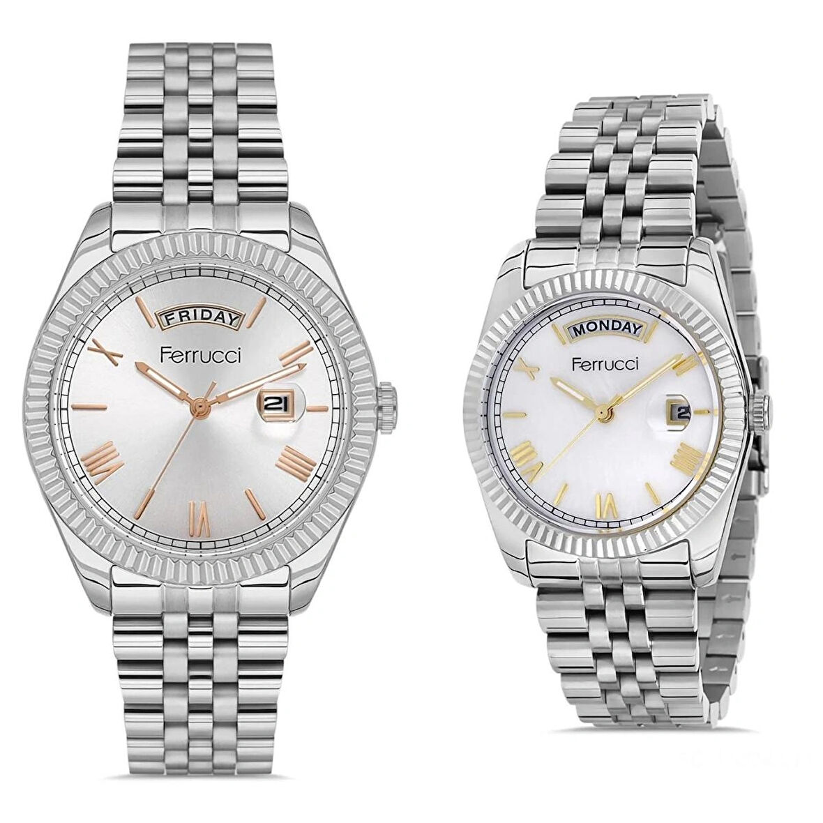 Gün ve Tarih Takvimli Jübile Kordon Çelik Sevgili Çift Kol Saat+Bileklik Hediyeli