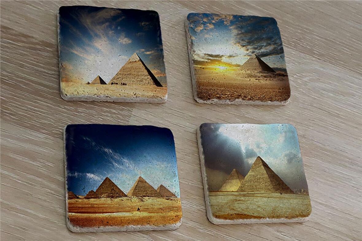 Mısır Piramitleri Doğal Taş Bardak Altlığı 4'lü set - Natural Stone Coasters