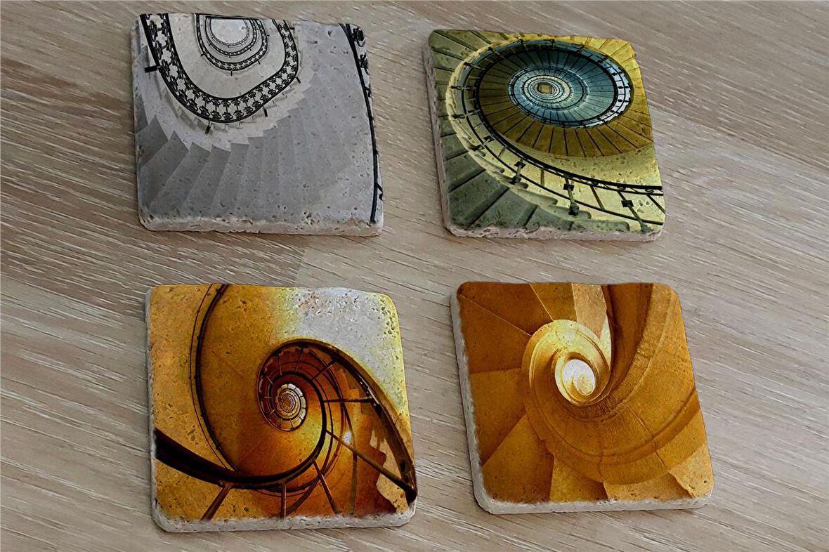 Sarmal Merdivenler Doğal Taş Bardak Altlığı 4'lü set - Natural Stone Coasters