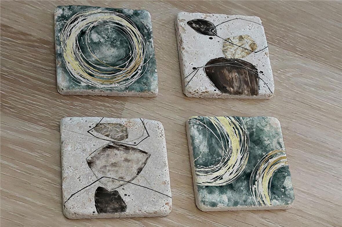 Soyut Tasarımlar Doğal Taş Bardak Altlığı 4'lü set - Natural Stone Coasters