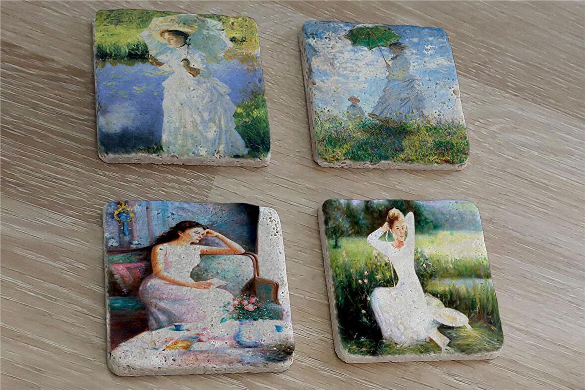 Monet ve Kadınlar Doğal Taş Bardak Altlığı 4'lü set - Natural Stone Coasters