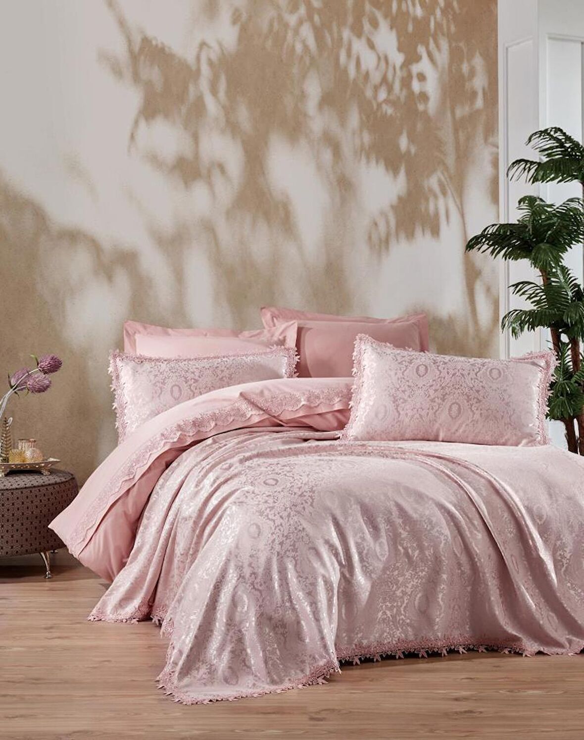Cotton Box Chi Chi Çift Kişilik Pikeli Nevresim Takımı Elegence Pudra