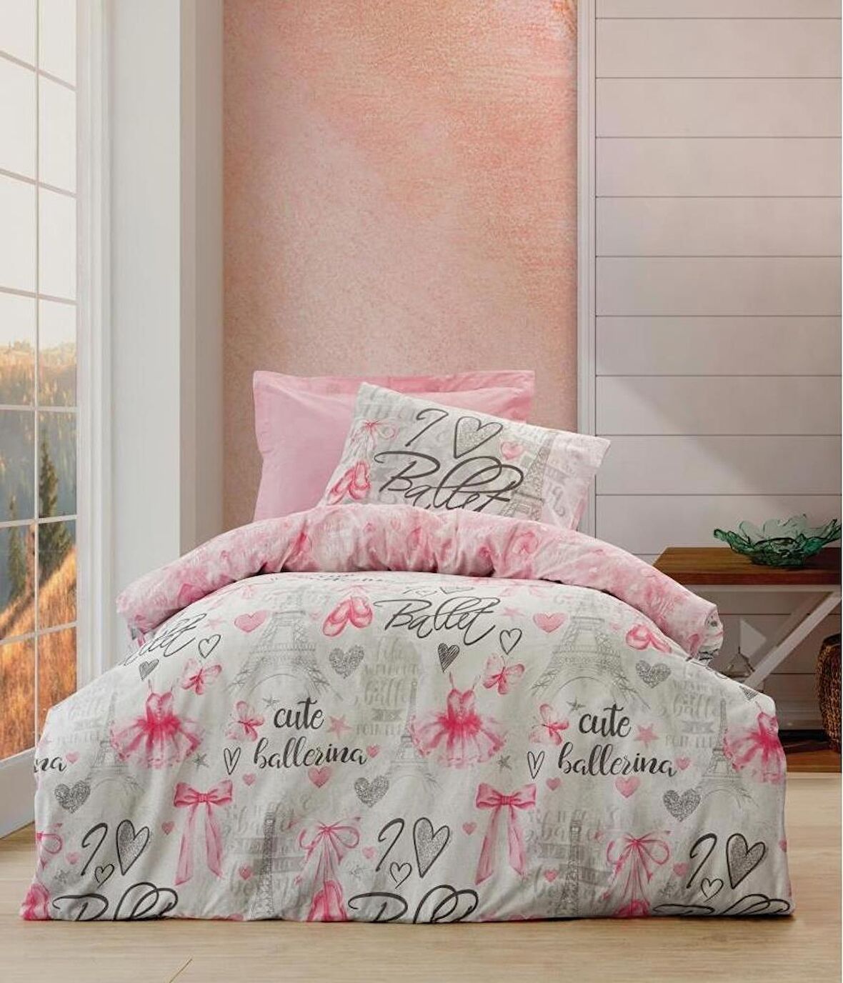 Cotton Box Junior Tek Kişilik Nevresim Takımı Balerina Pembe Lastikli Çarşaf