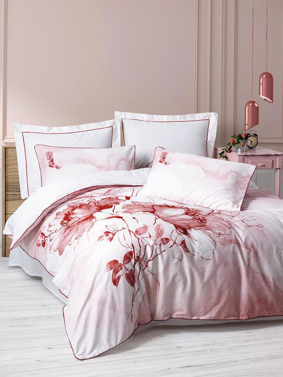Cotton Box Çift Kişilik Elit Saten Nevresim Takımı Gules Kırmızı