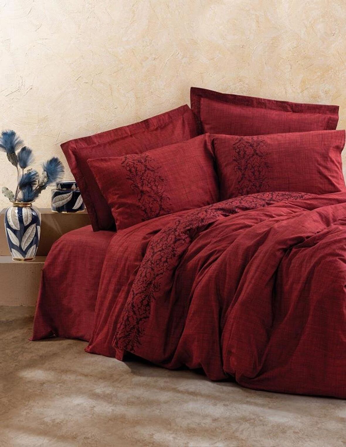 Cotton Box Plain Tek Kişilik Nevresim Takımı Sooty Bordo