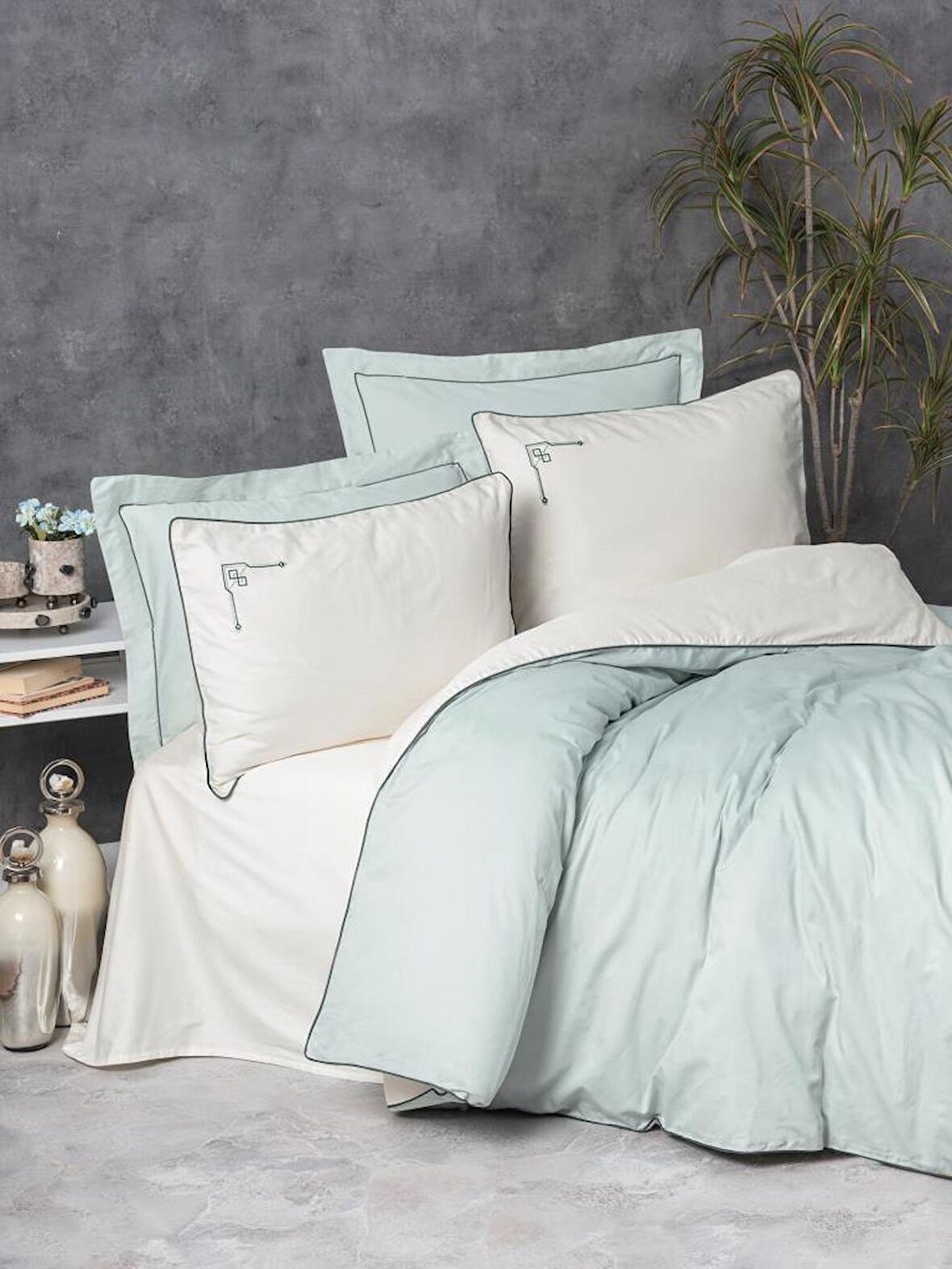 Cotton Box Çift Kişilik Elit Saten Nevresim Takımı Vanko Mint