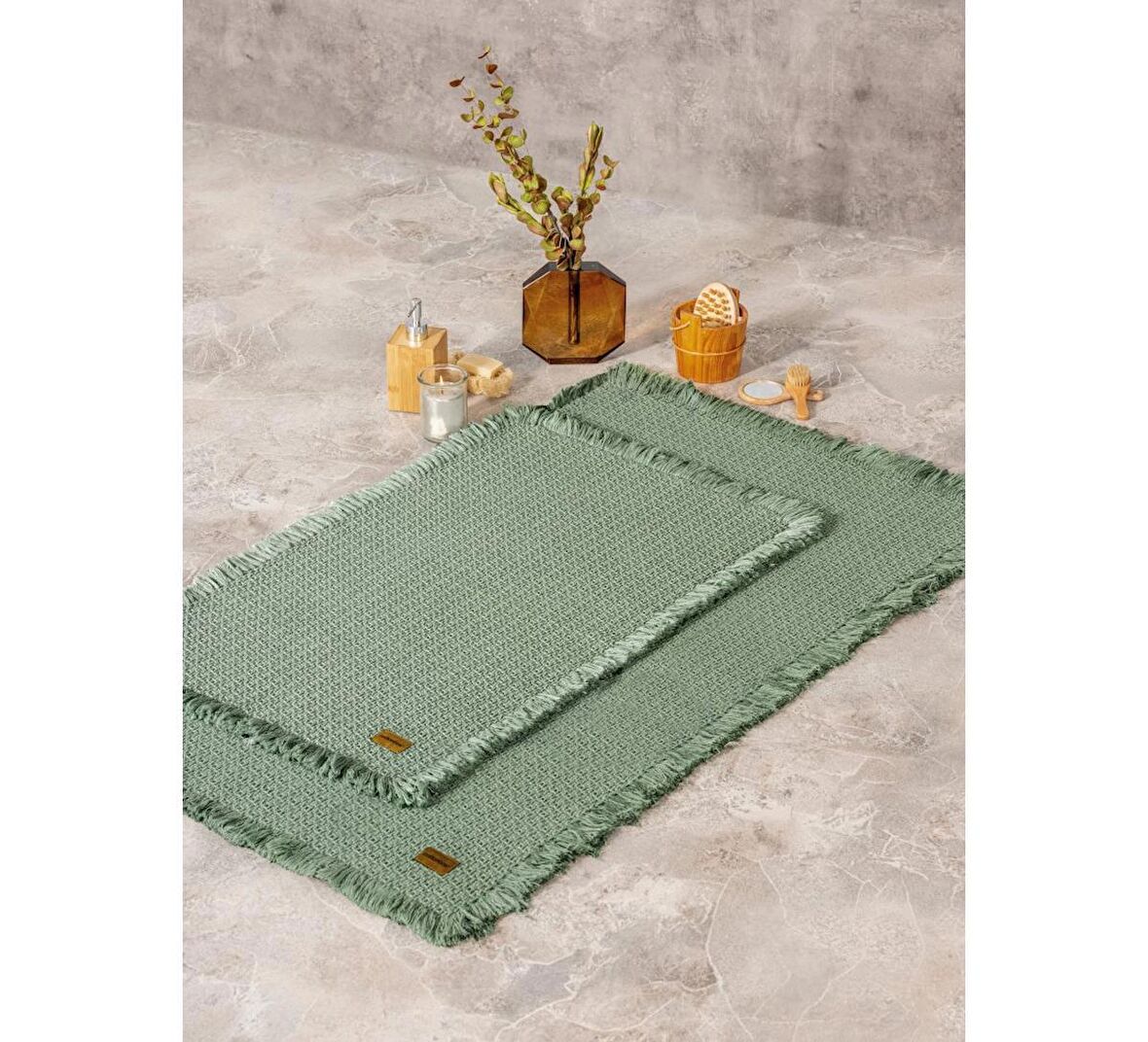 Bath Rug Set Yeşil 2'li 75x125 60x90