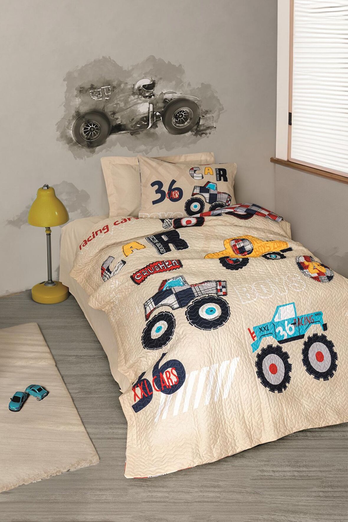 Cotton Box Junior Tek Kişilik Complete Set Cars Bej